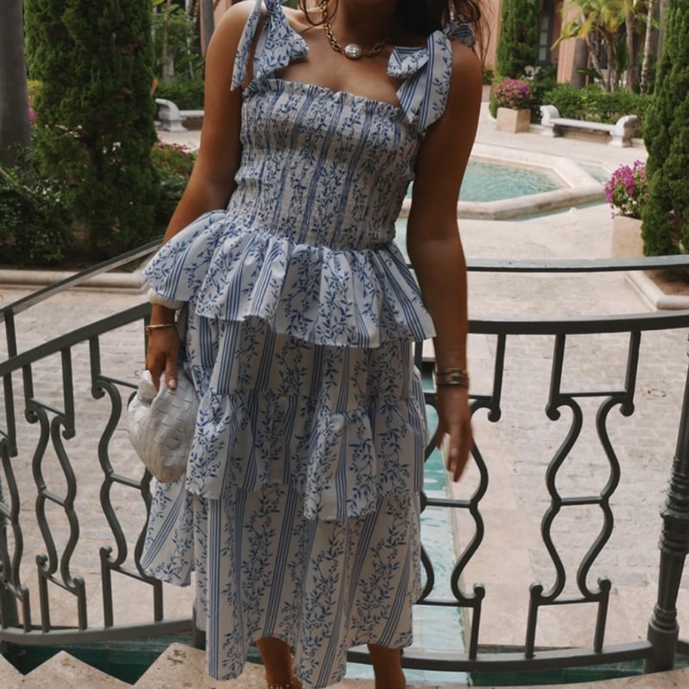 Lorna Luxe Balbiano Print Tie Shoulder Midi Dress